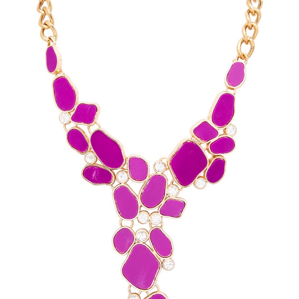 Long Y Gold & Rhinestone Statement Necklace - Picture 8 of 8